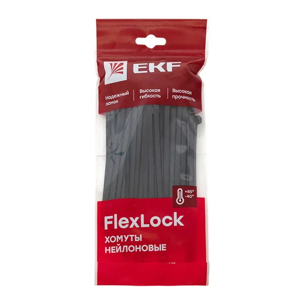 Хомут P6.6 стандартный (ч), 7.6×200 (100шт) FlexLock EKF