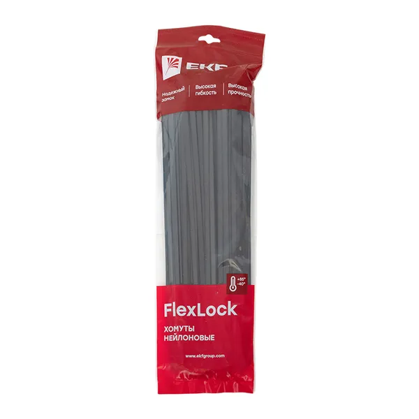 Хомут P6.6 стандартный (ч), 7.6×350 (100шт) FlexLock EKF