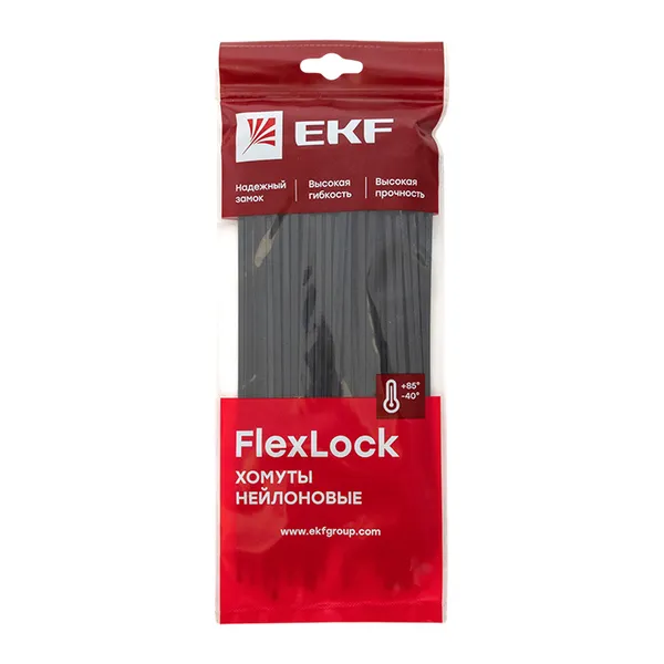 Хомут P6.6 стандартный (ч), 3.6×200 (100шт) FlexLock EKF