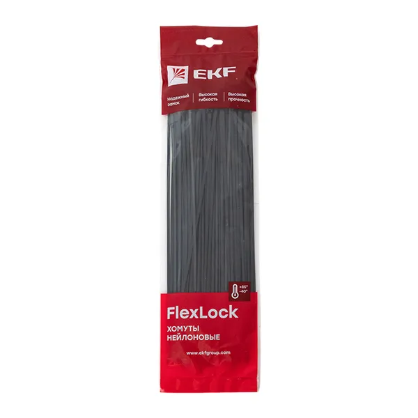 Хомут P6.6 стандартный (ч), 3.6×300 (100шт) FlexLock EKF