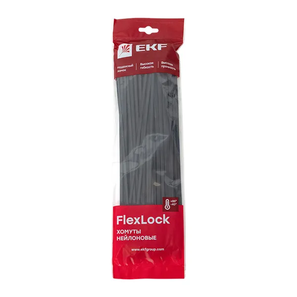 Хомут P6.6 стандартный (ч), 4.8×300 (100шт) FlexLock EKF