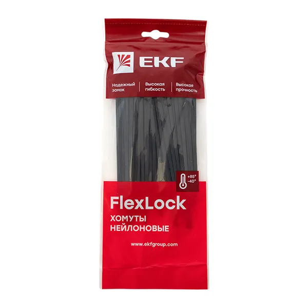 Хомут P6.6 стандартный (ч), 3.6×150 (100шт) FlexLock EKF
