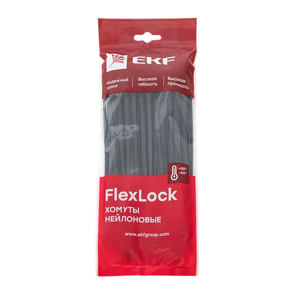 Хомут P6.6 стандартный (ч), 4.8×200 (100шт) FlexLock EKF