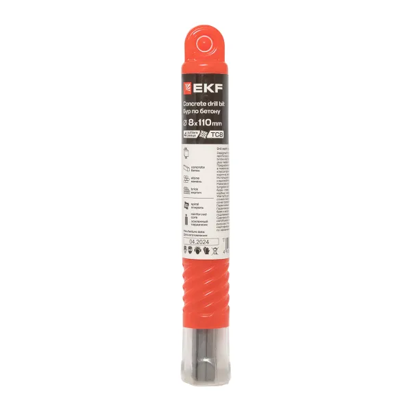 Бур по бетону SDS-plus 8×110 мм (4 резца) EKF Professional