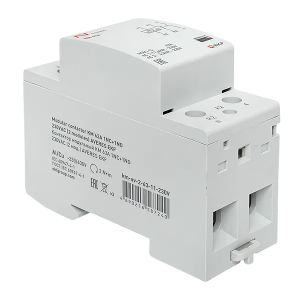 Контактор модульный КМ 63А 1NO+1NC 230В АС (2 мод.) AVERES EKF