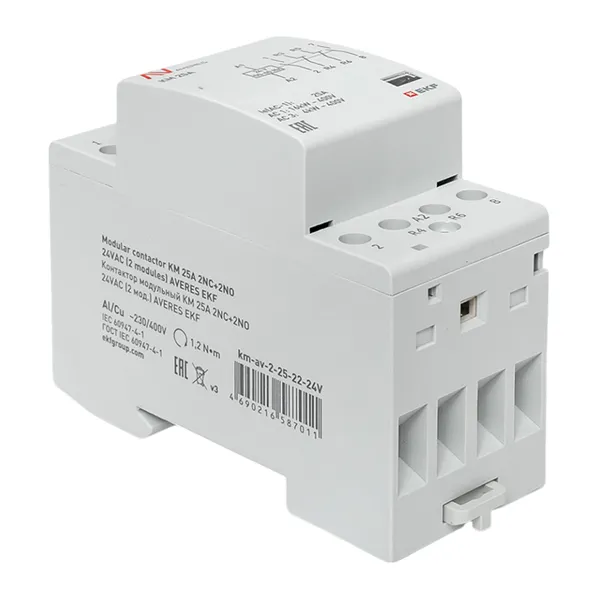 Контактор модульный КМ 25А 2NO+2NC 24В АС (2 мод.) AVERES EKF