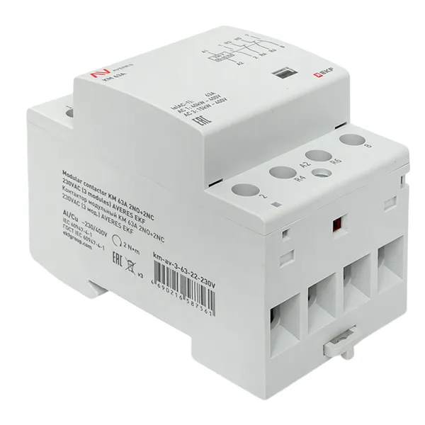 Контактор модульный КМ 63А 2NO+2NC 230В АС (3 мод.) AVERES EKF