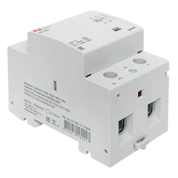 Контактор модульный КМ 125А 1NO+1NC 230В АС (3 мод.) AVERES EKF