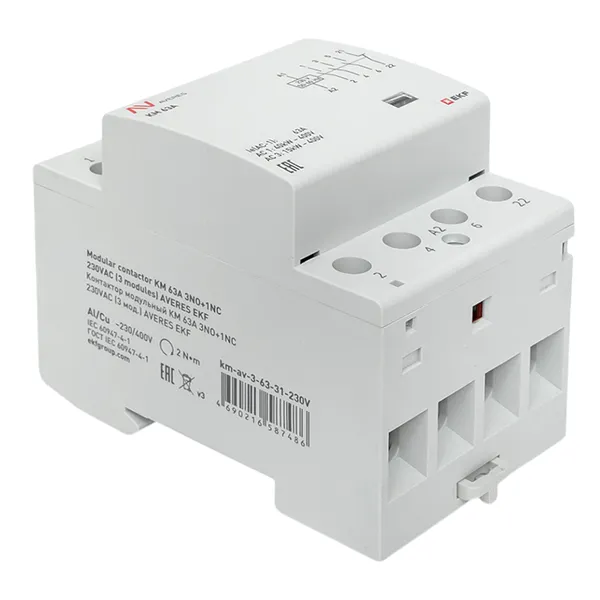 Контактор модульный КМ 63А 3NO+1NC 230В АС (3 мод.) AVERES EKF