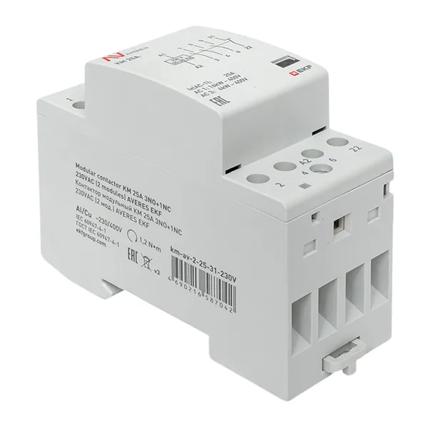 Контактор модульный КМ 25А 3NO+1NC 230В АС (2 мод.) AVERES EKF