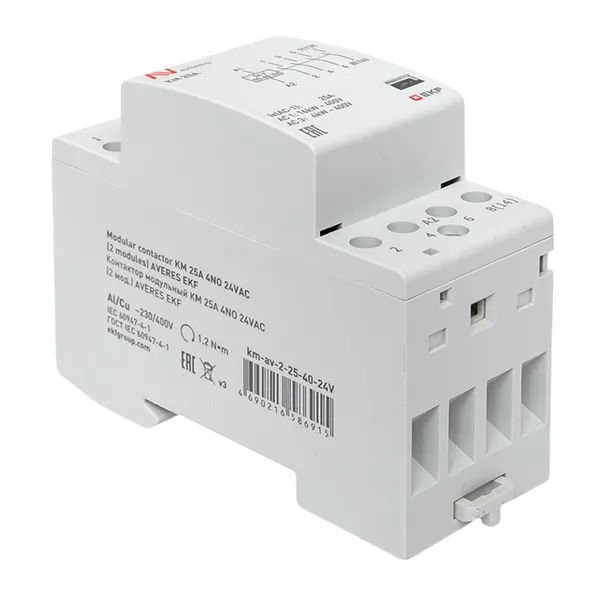 Контактор модульный КМ 25А 4NO 24В АС (2 мод.) AVERES EKF